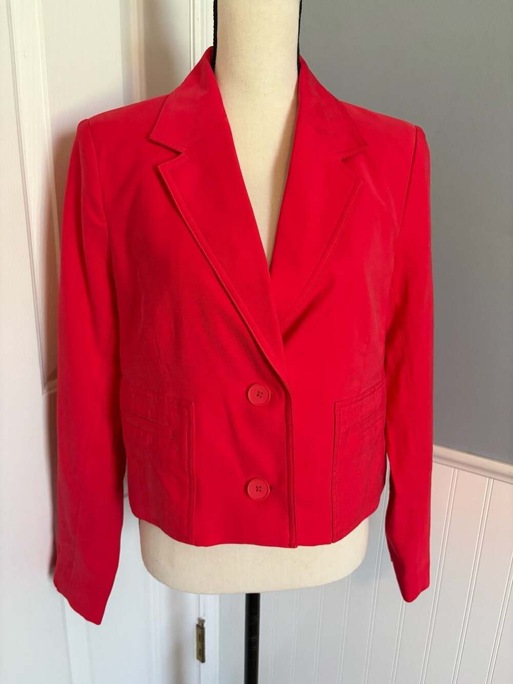 DKNY Women's Small Flame Red Cropped Double-Button Blazer Jacket